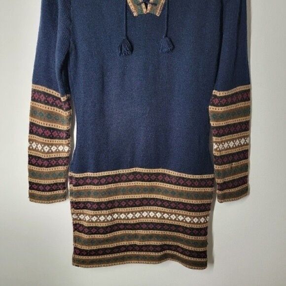 BOHO Knit Sweater Dress Geometric Pattern V-Neck Tassels Size Small* - Picture 3 of 7